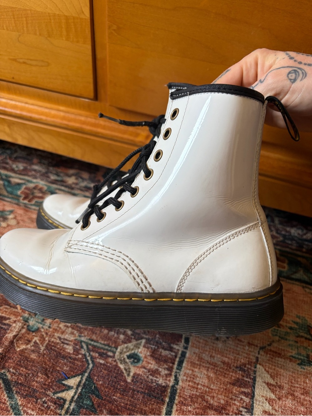 Dr. Martens White Leather Combat Ankle Boot (Zavala) Size 6 Women’s